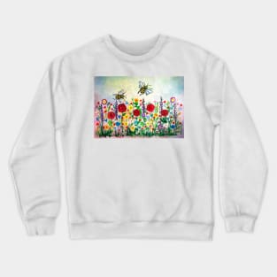 Summer meadow flowers and bees watercolor Crewneck Sweatshirt